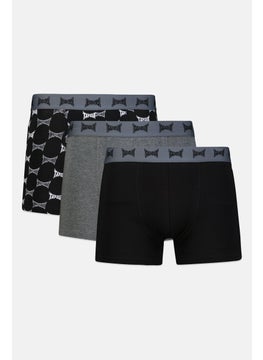 Men 3 Pieces Brand Logo Boxer Brief, Black/Grey
