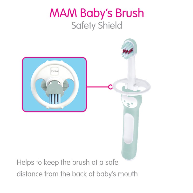 MAM Baby Toothbrushes (2 Baby's Brushes and 1 Safety Shield), Toothbrushes with Brushy The Bear Character, Interactive App, for Boys 6+ Months, Blue - Image 3