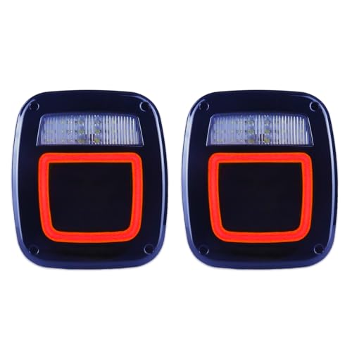 XtraGlow Smoked Halo Tail Lights Square Rear Combination Tail Lights Lamps Assembly Replacement for 1976-2006 Wrangler TJ YJ CJ5 CJ7 with Passenger and Driver Side Marker Stop Turn Signal Brake Lights, 2Pcs - Image 1