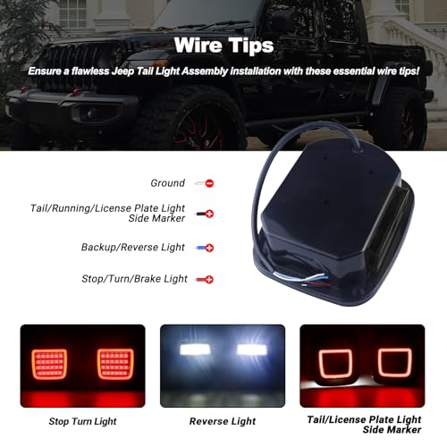 XtraGlow Smoked Halo Tail Lights Square Rear Combination Tail Lights Lamps Assembly Replacement for 1976-2006 Wrangler TJ YJ CJ5 CJ7 with Passenger and Driver Side Marker Stop Turn Signal Brake Lights, 2Pcs - Image 4