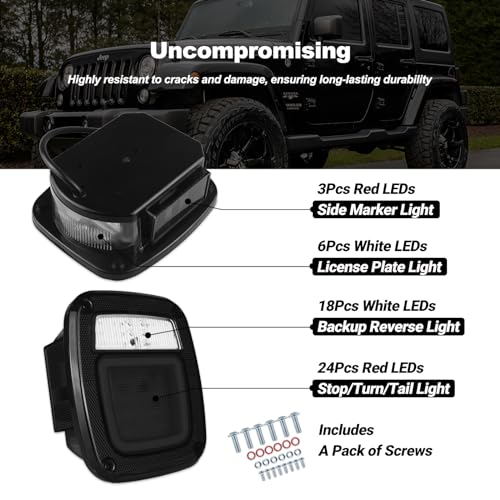 XtraGlow Smoked Halo Tail Lights Square Rear Combination Tail Lights Lamps Assembly Replacement for 1976-2006 Wrangler TJ YJ CJ5 CJ7 with Passenger and Driver Side Marker Stop Turn Signal Brake Lights, 2Pcs - Image 3
