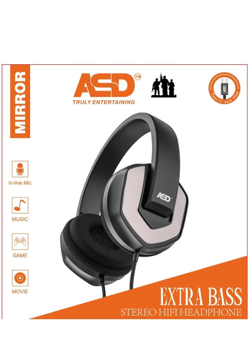 ASD Wired Headphone Mirror Type-C with In-line Mic for Music, Gaming and Movie - ASD-82TC-HF  - Image 2