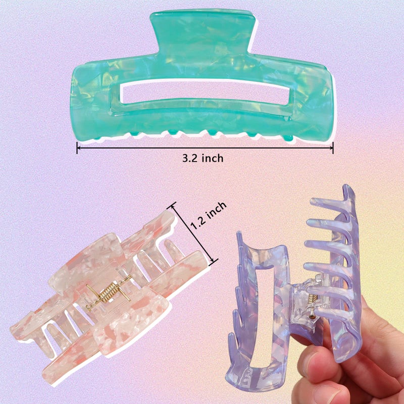 Magicsky 10 Pcs Hair Claw Clips for Women, Opal Marble Tortoise Acrylic Large Clip for Thick Thin Hair, 90's Cute Butterfly Barrettes Pins, Aesthetic Styling Accessories for Girls-Rectangle - Image 4