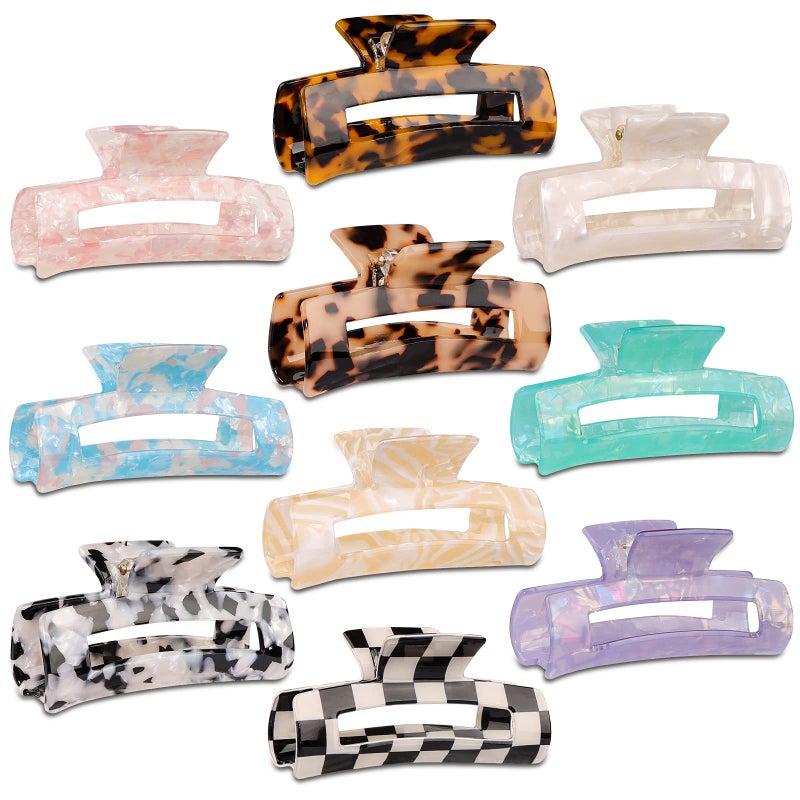 Magicsky 10 Pcs Hair Claw Clips for Women, Opal Marble Tortoise Acrylic Large Clip for Thick Thin Hair, 90's Cute Butterfly Barrettes Pins, Aesthetic Styling Accessories for Girls-Rectangle - Image 1