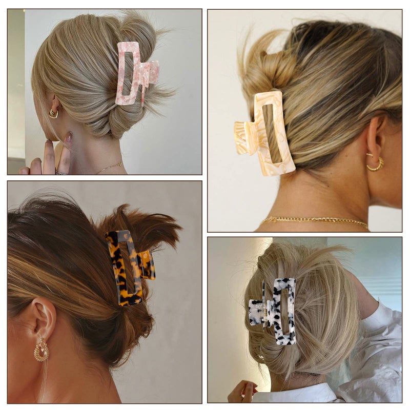 Magicsky 10 Pcs Hair Claw Clips for Women, Opal Marble Tortoise Acrylic Large Clip for Thick Thin Hair, 90's Cute Butterfly Barrettes Pins, Aesthetic Styling Accessories for Girls-Rectangle - Image 3