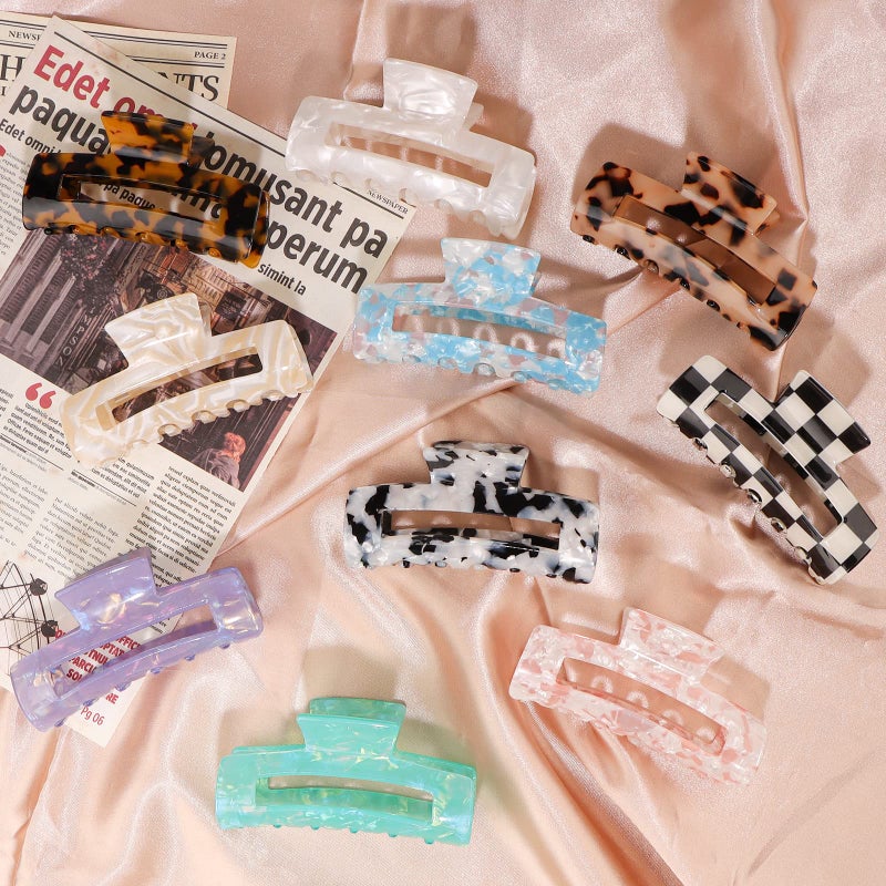 Magicsky 10 Pcs Hair Claw Clips for Women, Opal Marble Tortoise Acrylic Large Clip for Thick Thin Hair, 90's Cute Butterfly Barrettes Pins, Aesthetic Styling Accessories for Girls-Rectangle - Image 2