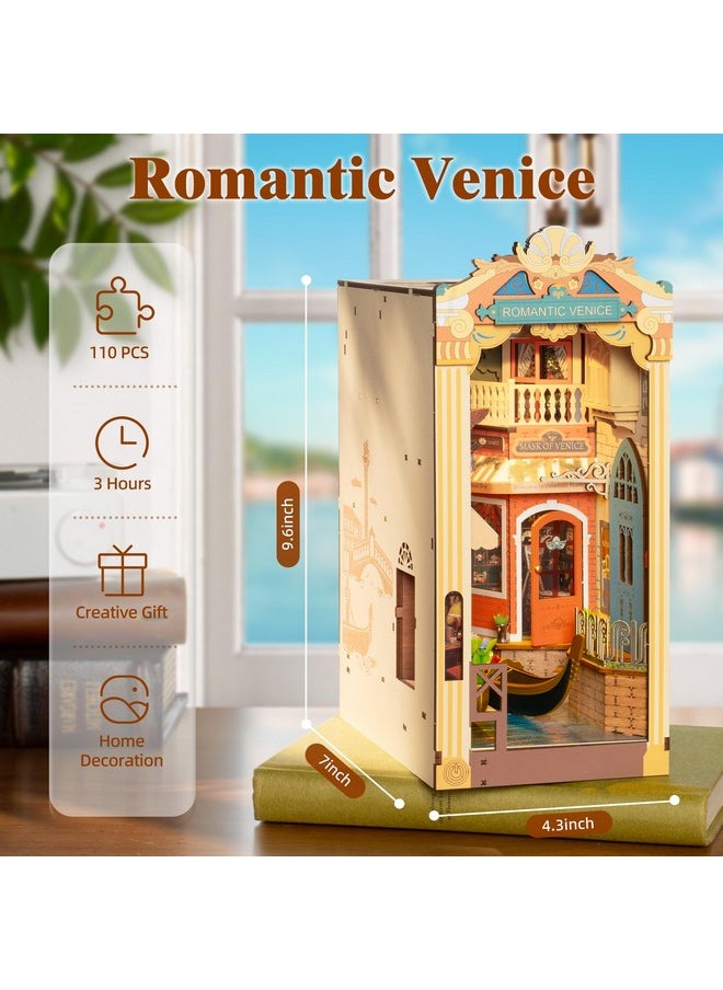 RoWood Book Nook Kit,Diy Book Nook Kits With Dust Cover For Adults,Miniature House 3D Wooden Puzzle Bookend Bookshelf Insert Decor,Craft Kits For Adults/Kids,Birthday Romantic Venice  - Image 2