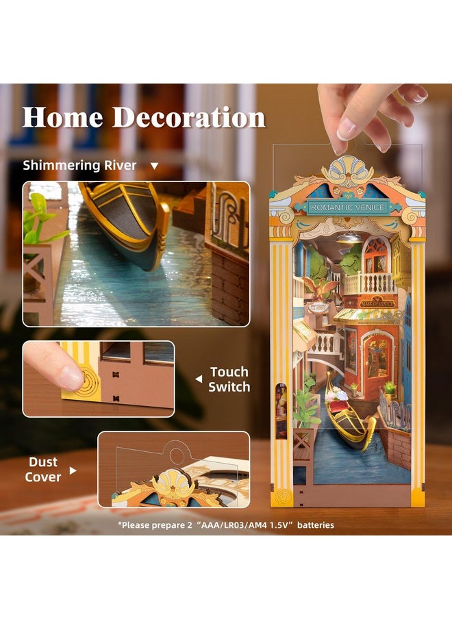 RoWood Book Nook Kit,Diy Book Nook Kits With Dust Cover For Adults,Miniature House 3D Wooden Puzzle Bookend Bookshelf Insert Decor,Craft Kits For Adults/Kids,Birthday Romantic Venice  - Image 4