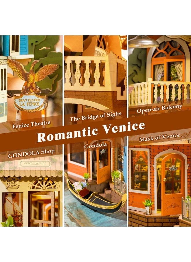 RoWood Book Nook Kit,Diy Book Nook Kits With Dust Cover For Adults,Miniature House 3D Wooden Puzzle Bookend Bookshelf Insert Decor,Craft Kits For Adults/Kids,Birthday Romantic Venice  - Image 3