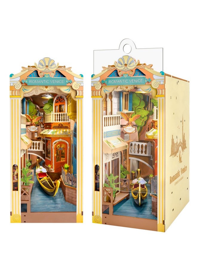 RoWood Book Nook Kit,Diy Book Nook Kits With Dust Cover For Adults,Miniature House 3D Wooden Puzzle Bookend Bookshelf Insert Decor,Craft Kits For Adults/Kids,Birthday Romantic Venice  - Image 1
