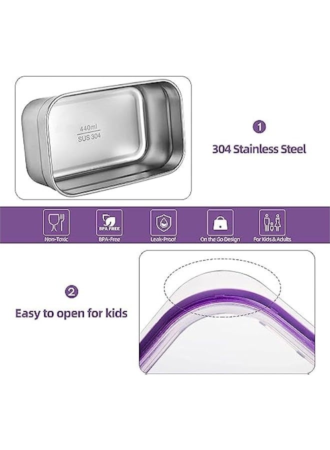 تراسل صندوق غداء بينتو معزول من الستانلس ستيل سعة 720 مل مع ادوات مائدة وشنطة من سترايلف، حاويات طعام مقسمة بـ3 اقسام مع اغطية، للاطفال والبالغين - Image 2