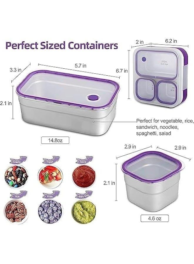 تراسل صندوق غداء بينتو معزول من الستانلس ستيل سعة 720 مل مع ادوات مائدة وشنطة من سترايلف، حاويات طعام مقسمة بـ3 اقسام مع اغطية، للاطفال والبالغين - Image 3