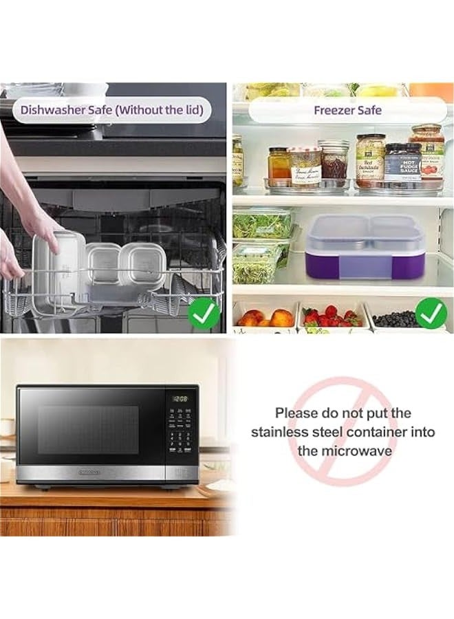 تراسل صندوق غداء بينتو معزول من الستانلس ستيل سعة 720 مل مع ادوات مائدة وشنطة من سترايلف، حاويات طعام مقسمة بـ3 اقسام مع اغطية، للاطفال والبالغين - Image 4