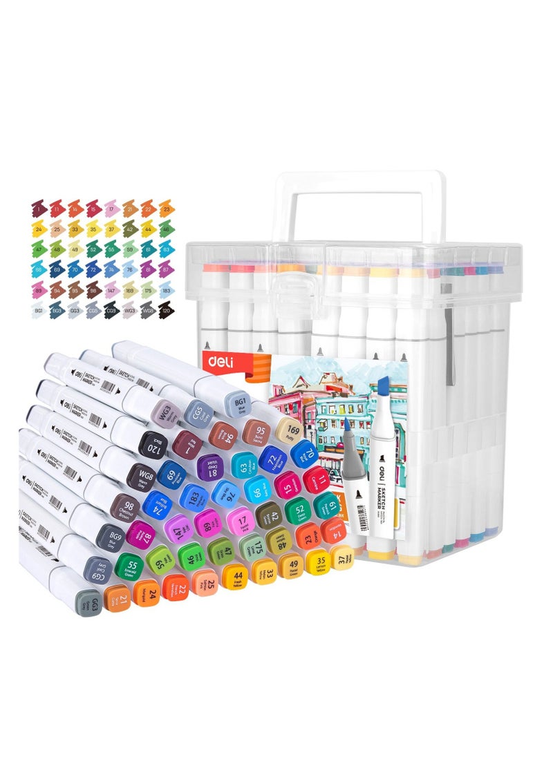 Deli Deli E70801-48 COLOR EMOTION 48-Color Art Sketch Markers - Dual Tip, Square Barrel Design - Professional Art Markers for Drawing, Illustration & Design (48PCS/PP Box)  - Image 1