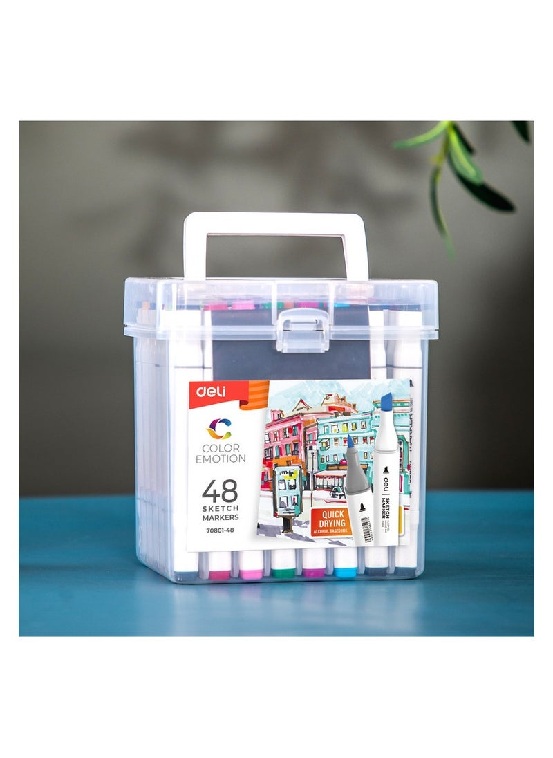 Deli Deli E70801-48 COLOR EMOTION 48-Color Art Sketch Markers - Dual Tip, Square Barrel Design - Professional Art Markers for Drawing, Illustration & Design (48PCS/PP Box)  - Image 4