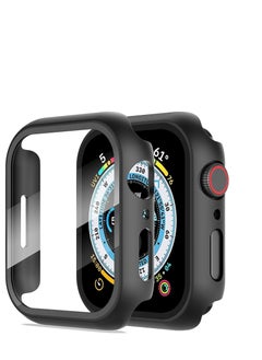 Hard Case Compatible for Apple Watch Series 7/Series 8 41mm with 9H Tempered Glass Screen Protector, [Touch Sensitive] [Full Coverage] Slim Bumper Protective Cover for iWatch 41mm, Black