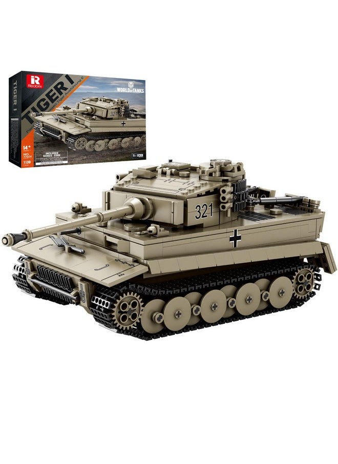 Reobrix Reobrix Tiger I Tank Building Block Set for Adult,WW2 Military German Tank Model Set,World of Tanks Authorized Products 77031,Army Toys Building Kit,Ideal Gift for Boys Kids Age 8+,1138 PCS  - Image 1