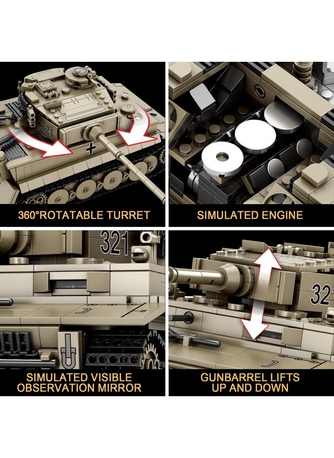 Reobrix Reobrix Tiger I Tank Building Block Set for Adult,WW2 Military German Tank Model Set,World of Tanks Authorized Products 77031,Army Toys Building Kit,Ideal Gift for Boys Kids Age 8+,1138 PCS  - Image 4