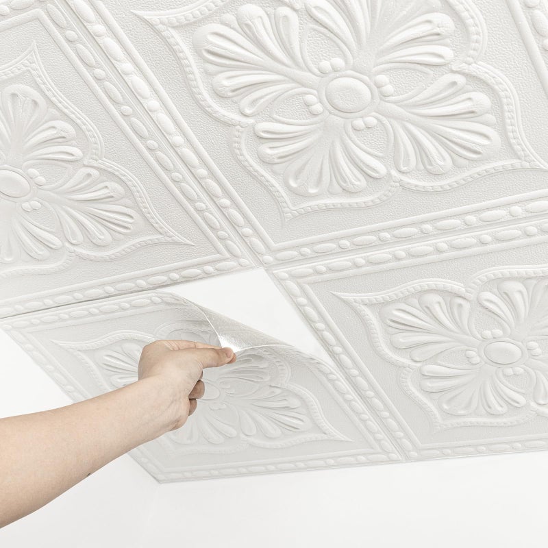 Dureidos Ceiling Tiles Peel and Stick, 32 Pcs Ceiling Tiles Foam, Covered 42 Sq.Ft, Easy to Install and Cut for Ceil and Interior Wall Decor, Plain Whiteï¼ˆ13.8 x 13.8 inchï¼‰ - Image 1