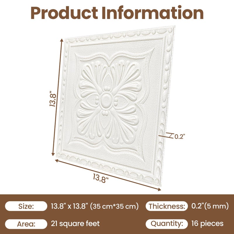 Dureidos Ceiling Tiles Peel and Stick, 32 Pcs Ceiling Tiles Foam, Covered 42 Sq.Ft, Easy to Install and Cut for Ceil and Interior Wall Decor, Plain Whiteï¼ˆ13.8 x 13.8 inchï¼‰ - Image 2