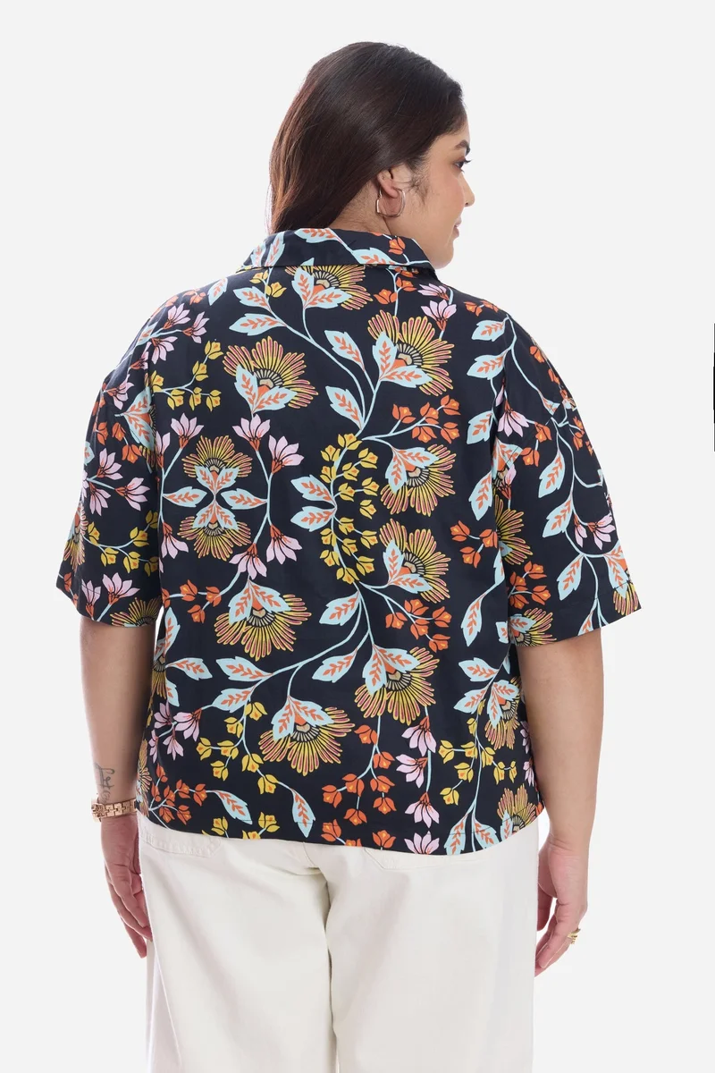 Virgio  Floral Cotton Relaxed Boxy Fit Cropped Plus Size Shirt for Women for Women | Best Price UAE