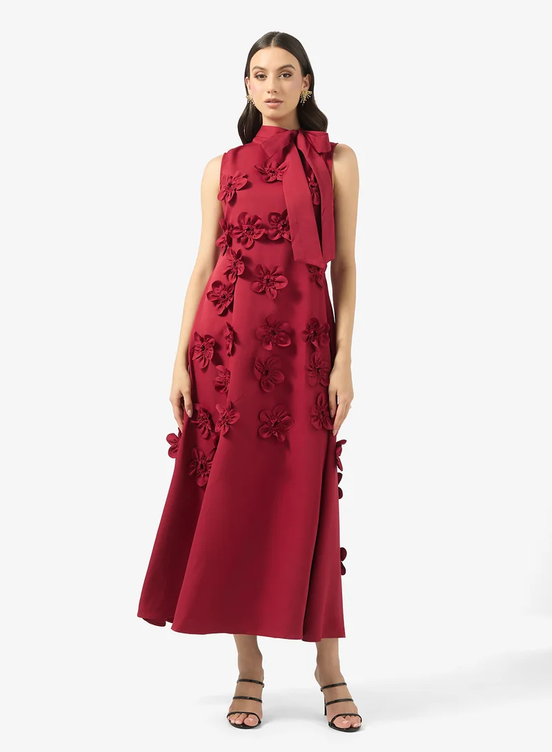 Ginger Boutique Mock Neck 3D Floral Applique A Line Dress
