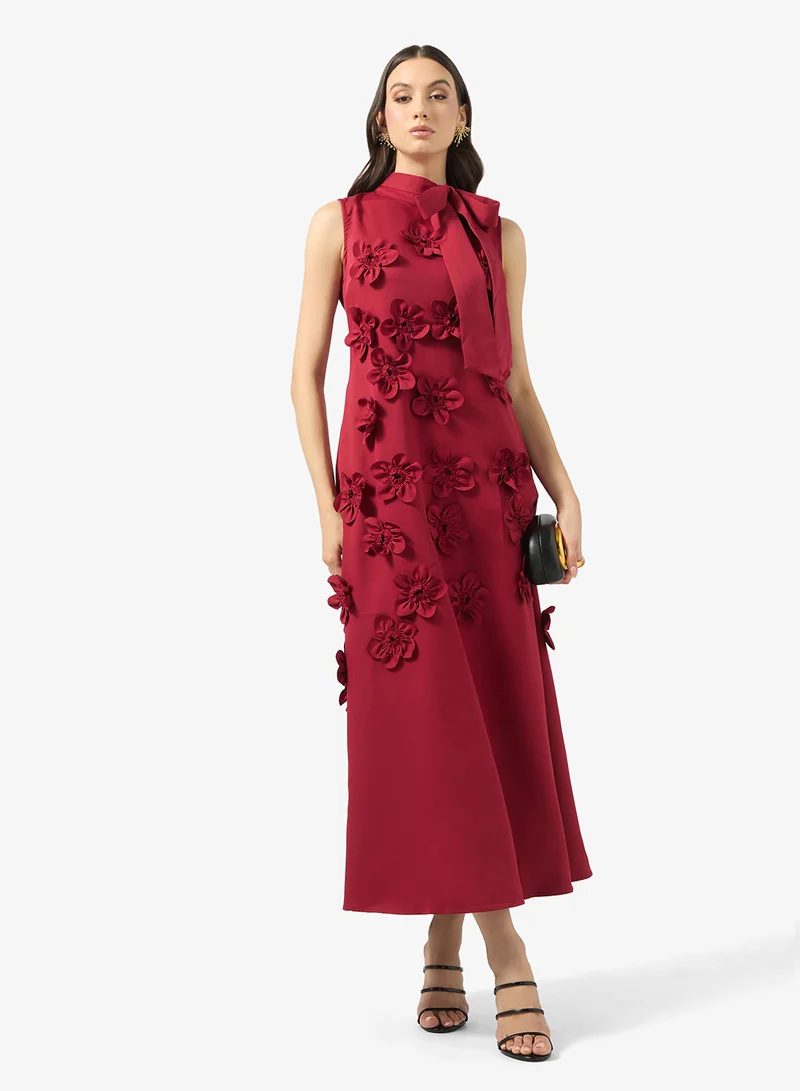 Ginger Boutique Mock Neck 3D Floral Applique A Line Dress
