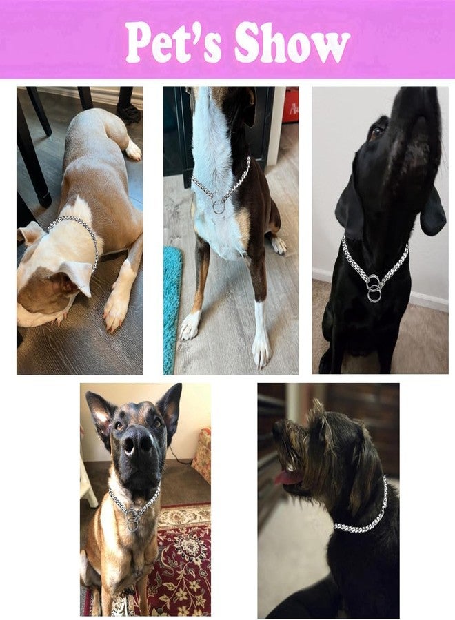 cyhaen Flat Heavy Duty Silver Metal Dog Collar,Silver Dog Chain Collars for Large Dogs,Adjustable Slip P Link Martingal Collar for Small Medium Big Animal L - Image 3