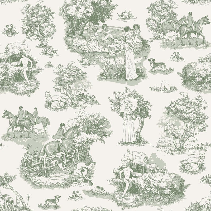 NuWallpaper x Rachel Antonoff Green The Chase Peel and Stick Wallpaper RAS6261 - Image 2
