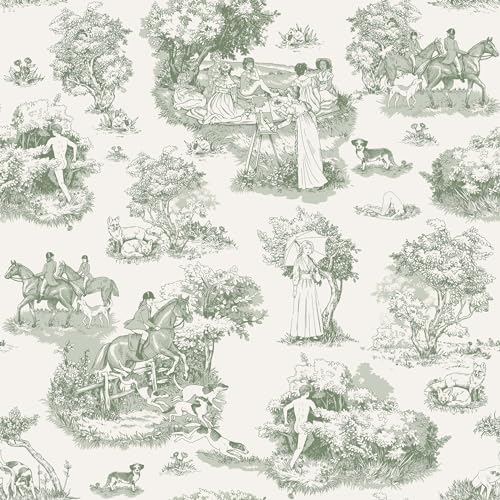 NuWallpaper x Rachel Antonoff Green The Chase Peel and Stick Wallpaper RAS6261 - Image 1