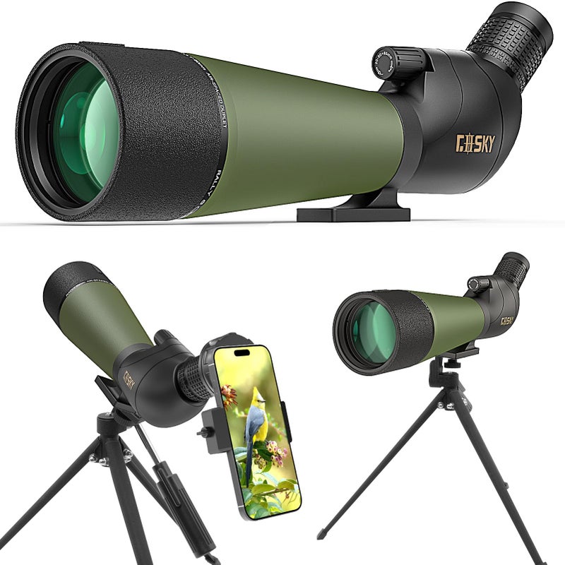 Gosky Flagship DiamondEdge 20-60x80 Spotting Scope with Tripod, Carrying Bag and Quick Phone Holder - BAK4 High Definition Waterproof Spotter Scope for Bird Watching Wildlife observing,Green - Image 1