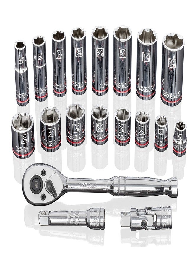 Kobalt 573348 19-Piece 3/8-Inch Drive Mechanic's Tool Set with Hard Case, Inch, Includes Quick Release Ratchet, Extension, and Shallow/Deep Sockets - Image 3