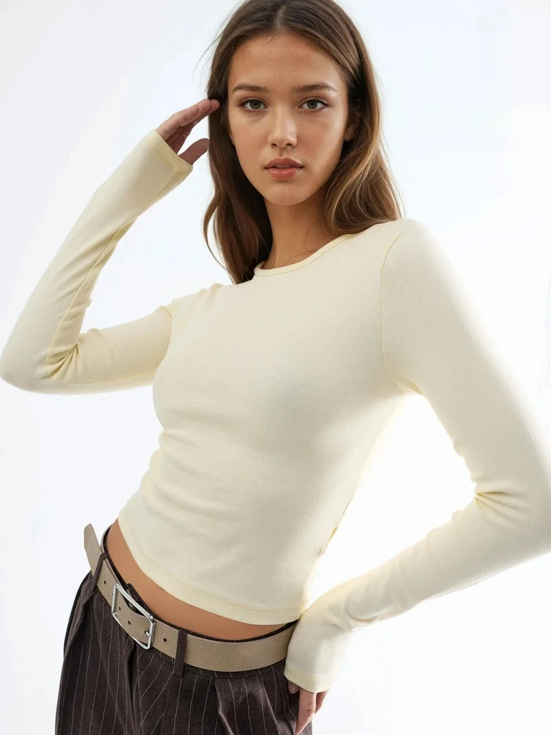 بوسيم BUSEM Long Sleeve Crew Neck Blouse