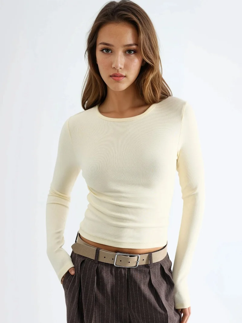 بوسيم BUSEM Long Sleeve Crew Neck Blouse