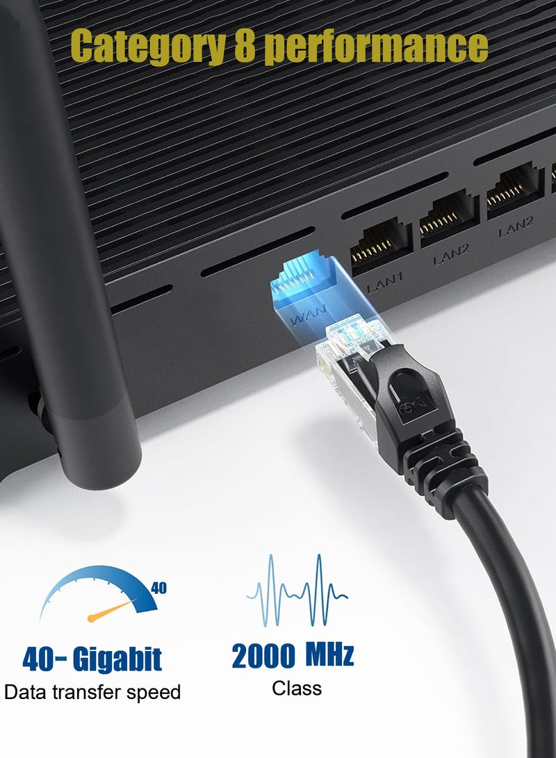 هيروكس كابل إيثرنت Cat8 بسرعة عالية 40Gbps 2000MHz سلك محصن مضفر للإنترنت متوافق مع جهاز الألعاب ومبدل PC PS5 PS4 Xbox المودم جهاز التوجيه موسع واي فاي 2 متر أسود - Image 3