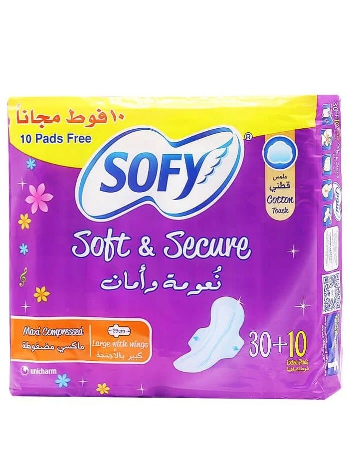 Sofy Softness & Safety Maxi Compressed Sanitary Pads Large with Wings - 30+10 Pads