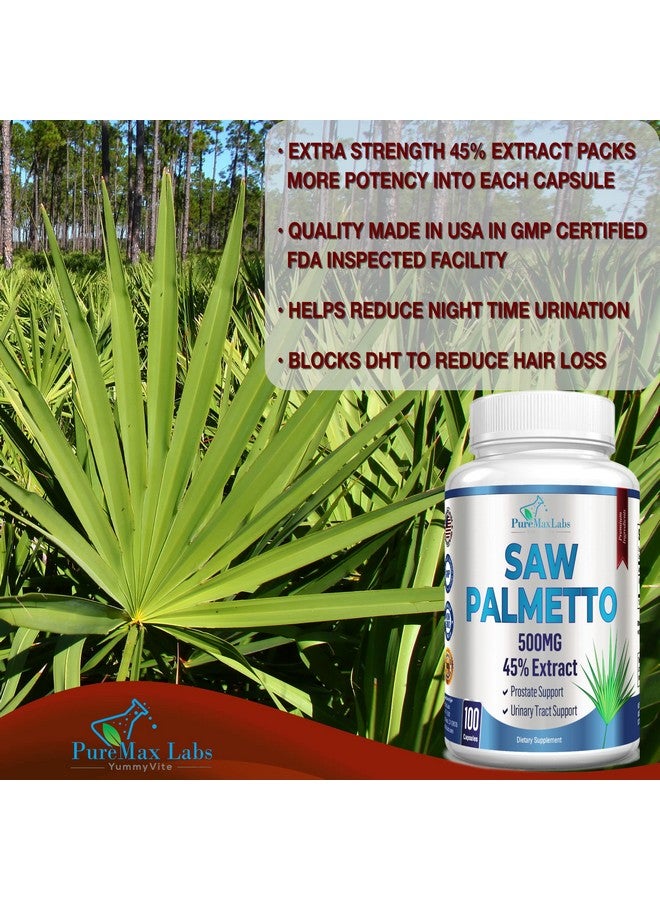 YUMMYVITE Extra Strength Saw Palmetto 45% Extract Prostate Supplement Decrease Frequent Urination Dht Blocker For Hair Growth Nongmo 100 Capsules - Image 4