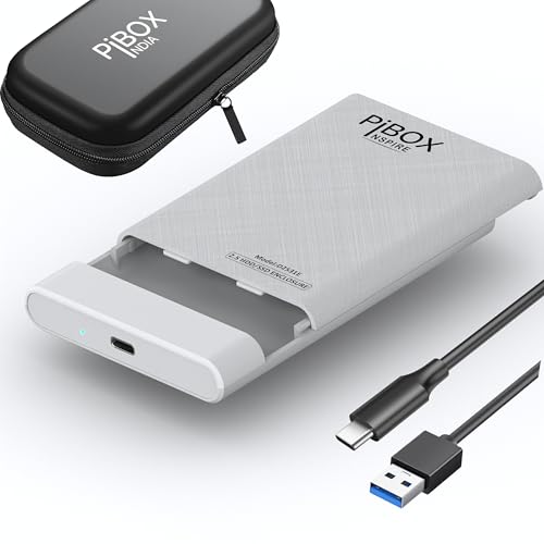 pibox India 2.5 inch Hard Drive Enclosure Type c, PiBOX India 6Gbps USB 3.1 to SATA III Tool-Free External Hard Drive Enclosure for 7mm/9.5mm 2.5" SSD Laptop HDD with UASP for Samsung WD, Xbox PC TV - White - Image 1