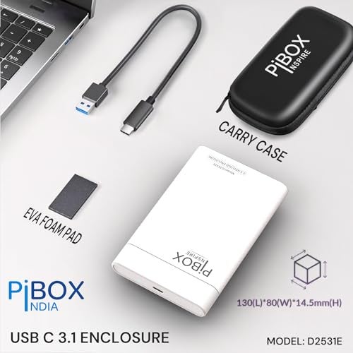 pibox India 2.5 inch Hard Drive Enclosure Type c, PiBOX India 6Gbps USB 3.1 to SATA III Tool-Free External Hard Drive Enclosure for 7mm/9.5mm 2.5" SSD Laptop HDD with UASP for Samsung WD, Xbox PC TV - White - Image 3