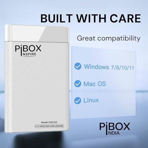 pibox India 2.5 inch Hard Drive Enclosure Type c, PiBOX India 6Gbps USB 3.1 to SATA III Tool-Free External Hard Drive Enclosure for 7mm/9.5mm 2.5" SSD Laptop HDD with UASP for Samsung WD, Xbox PC TV - White - Image 4