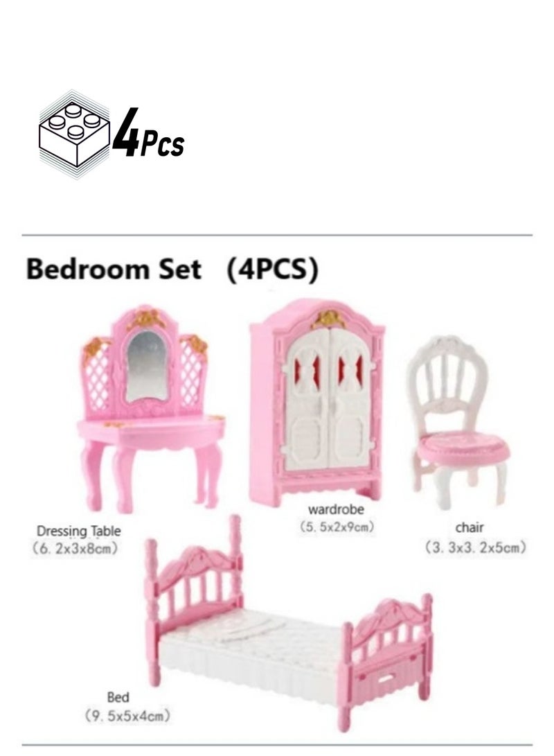 4 Pcs Miniature Dollhouse Furniture Ornament Mini Pink Doll House Bedroom Furniture Model Set Decoration Dollhouse Mini  Accessories Pretend Play Kids Toy - Image 1