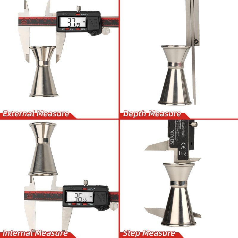 VINCA IP54 Grade Digital Caliper, DCLA-0805 8 Inch/200mm, Inch/Millimeter/Fractions Conversion, Stainless Steel, Large LCD Screen - Image 3
