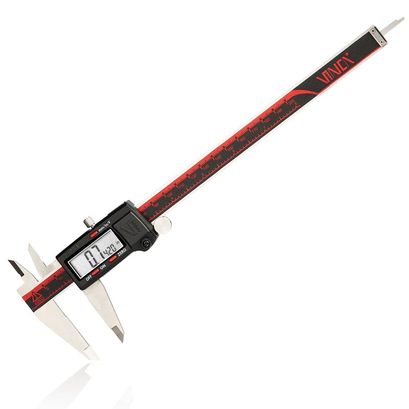 VINCA IP54 Grade Digital Caliper, DCLA-0805 8 Inch/200mm, Inch/Millimeter/Fractions Conversion, Stainless Steel, Large LCD Screen - Image 1
