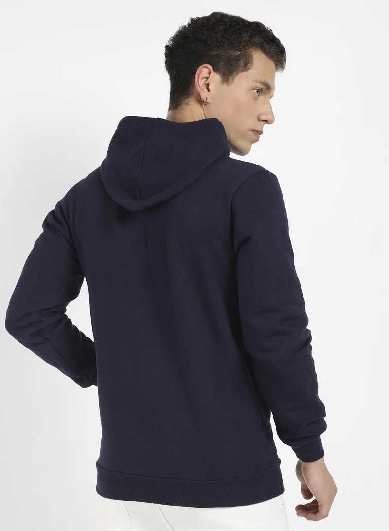 Campus Sutra Men's Navy Blue Messi Hoodie With Kangaroo Pocket