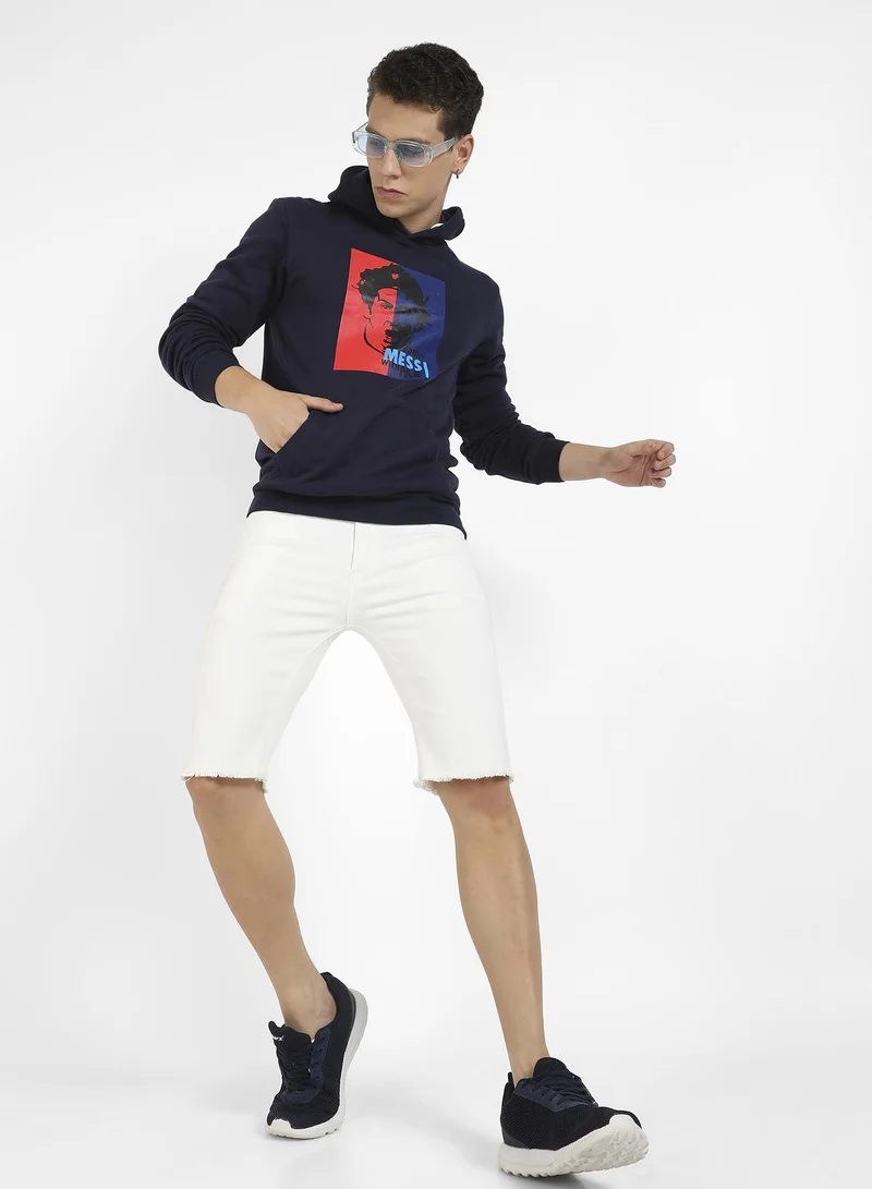Campus Sutra Men's Navy Blue Messi Hoodie With Kangaroo Pocket