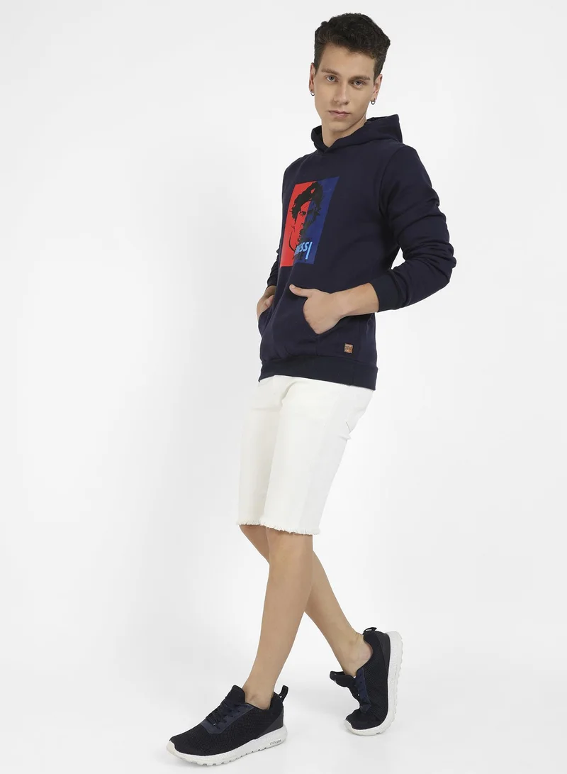 Campus Sutra Men's Navy Blue Messi Hoodie With Kangaroo Pocket
