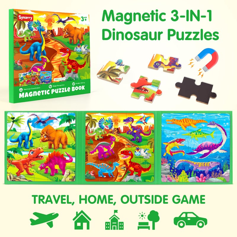 SYNARRY Dinosaur Magnetic Puzzles for Toddlers 3-5, 20 Pieces Travel Puzzles for Kids Ages 4-6, Easter Basket Stuffers Gifts for Kids, Car Airplane Road Trip Activities Magnet Games Toy - Image 2