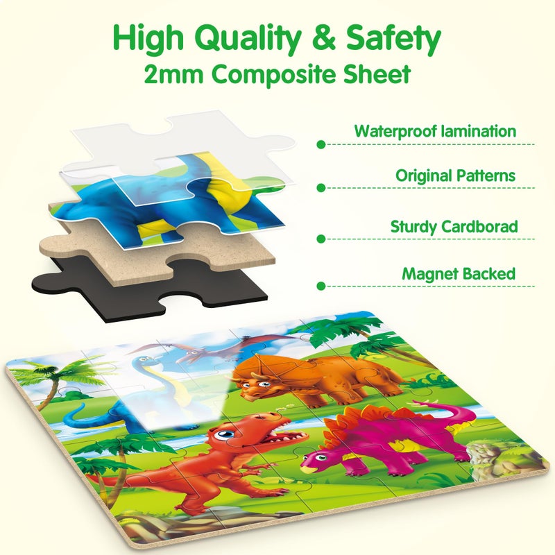 SYNARRY Dinosaur Magnetic Puzzles for Toddlers 3-5, 20 Pieces Travel Puzzles for Kids Ages 4-6, Easter Basket Stuffers Gifts for Kids, Car Airplane Road Trip Activities Magnet Games Toy - Image 3
