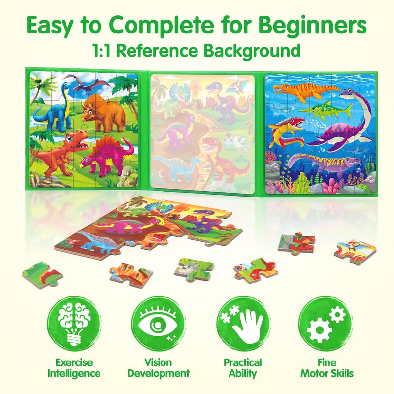 SYNARRY Dinosaur Magnetic Puzzles for Toddlers 3-5, 20 Pieces Travel Puzzles for Kids Ages 4-6, Easter Basket Stuffers Gifts for Kids, Car Airplane Road Trip Activities Magnet Games Toy - Image 4