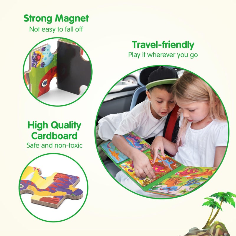SYNARRY Dinosaur Magnetic Puzzles for Toddlers 3-5, 20 Pieces Travel Puzzles for Kids Ages 4-6, Easter Basket Stuffers Gifts for Kids, Car Airplane Road Trip Activities Magnet Games Toy - Image 5